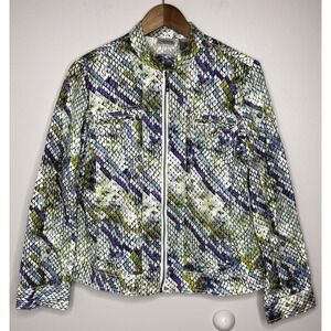 Chicos's Women Jacket ZIp Snake Print Green Purple Blue Size 1 Medium